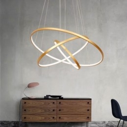 Lampada a sospensione dimmerabile con telecomando, design moderno in oro, tre anelli