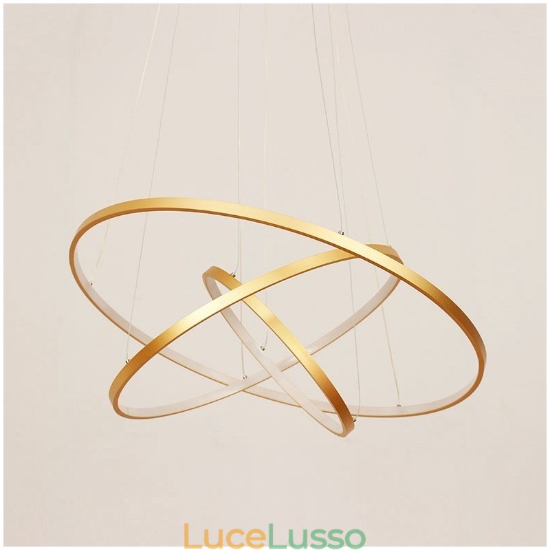 Lampada a sospensione dimmerabile con telecomando, design moderno in oro, tre anelli