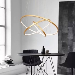 Lampada a sospensione dimmerabile con telecomando, design moderno in oro, tre anelli