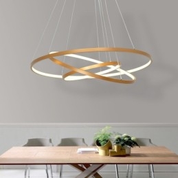 Lampada a sospensione dimmerabile con telecomando, design moderno in oro, tre anelli