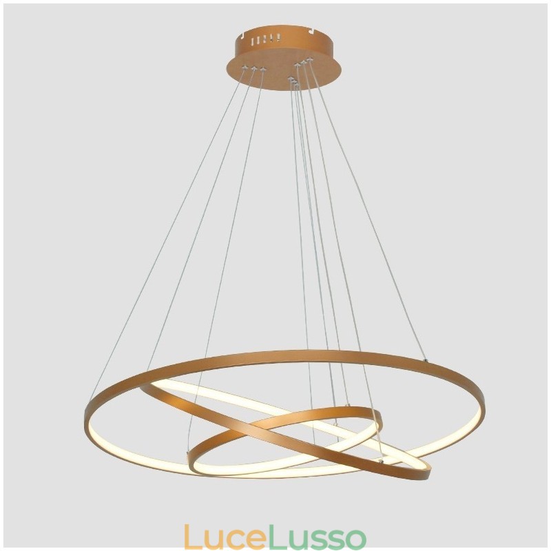 Lampada a sospensione dimmerabile con telecomando, design moderno in oro, tre anelli