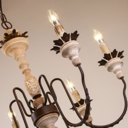 Lampadario vintage in legno a 6 luci