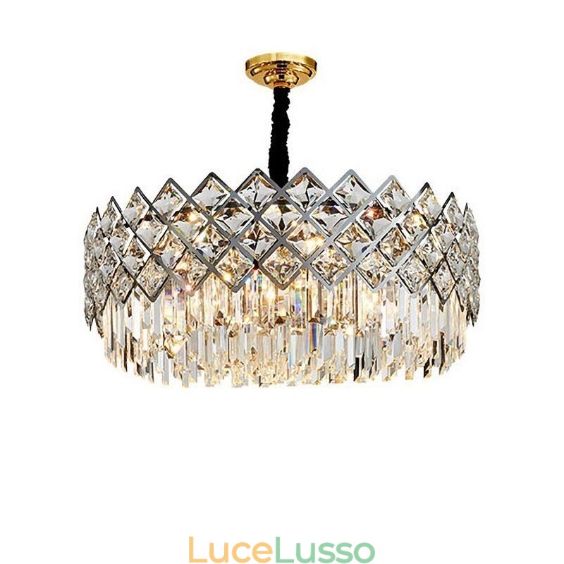 Lampadario di cristallo rotondo K9 in argento postmoderno di lusso