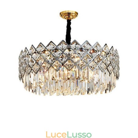 Lampadario di cristallo rotondo K9 in argento postmoderno di lusso Lampadario di cristallo rotondo K9 in argento postmoderno di lusso