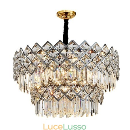 Lampadario a sospensione in cristallo K9 rotondo nero e oro postmoderno di lusso a due livelli Lampadario a sospensione in cristallo K9 rotondo nero e oro postmoderno di lusso a due livelli