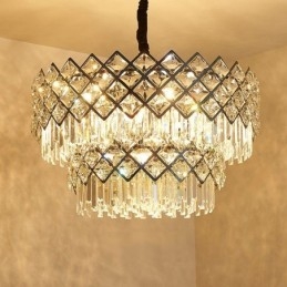 Lampadario a sospensione in cristallo K9 rotondo nero e oro postmoderno di lusso a due livelli
