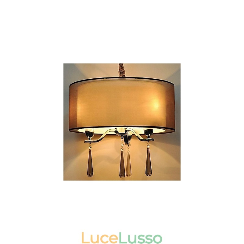 Lampadario semplice in ferro battuto e cristallo a 6 luci