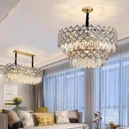 Lampadario di cristallo rotondo K9 in argento postmoderno di lusso