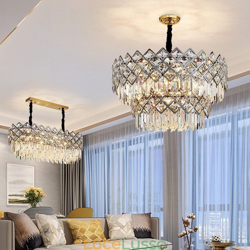 Lampadario di cristallo rotondo K9 in argento postmoderno di lusso