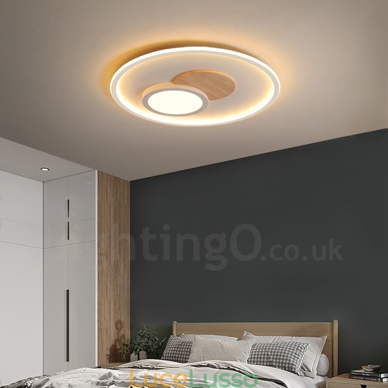 Plafoniere rotonde da soffitto in legno dimmerabili, moderne e contemporanee, in stile nordico, con telecomando, utilizzabili anche come applique