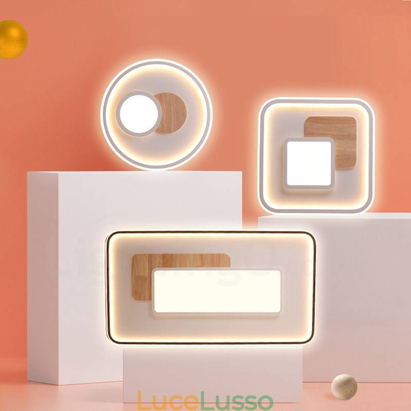 Plafoniere rotonde da soffitto in legno dimmerabili, moderne e contemporanee, in stile nordico, con telecomando, utilizzabili anche come applique