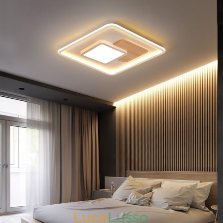 Plafoniere da soffitto quadrate in stile nordico moderno contemporaneo dimmerabili in legno con telecomando, utilizzabili anche come applique Plafoniere da soffitto quadrate in stile nordico moderno contemporaneo dimmerabili in legno con telecomando, utilizzabili anche come applique