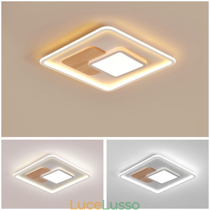 Plafoniere da soffitto quadrate in stile nordico moderno contemporaneo dimmerabili in legno con telecomando, utilizzabili anche come applique