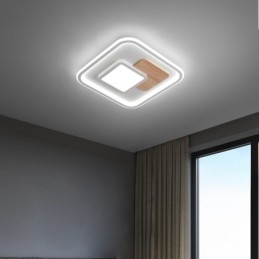 Plafoniere da soffitto quadrate in stile nordico moderno contemporaneo dimmerabili in legno con telecomando, utilizzabili anche come applique