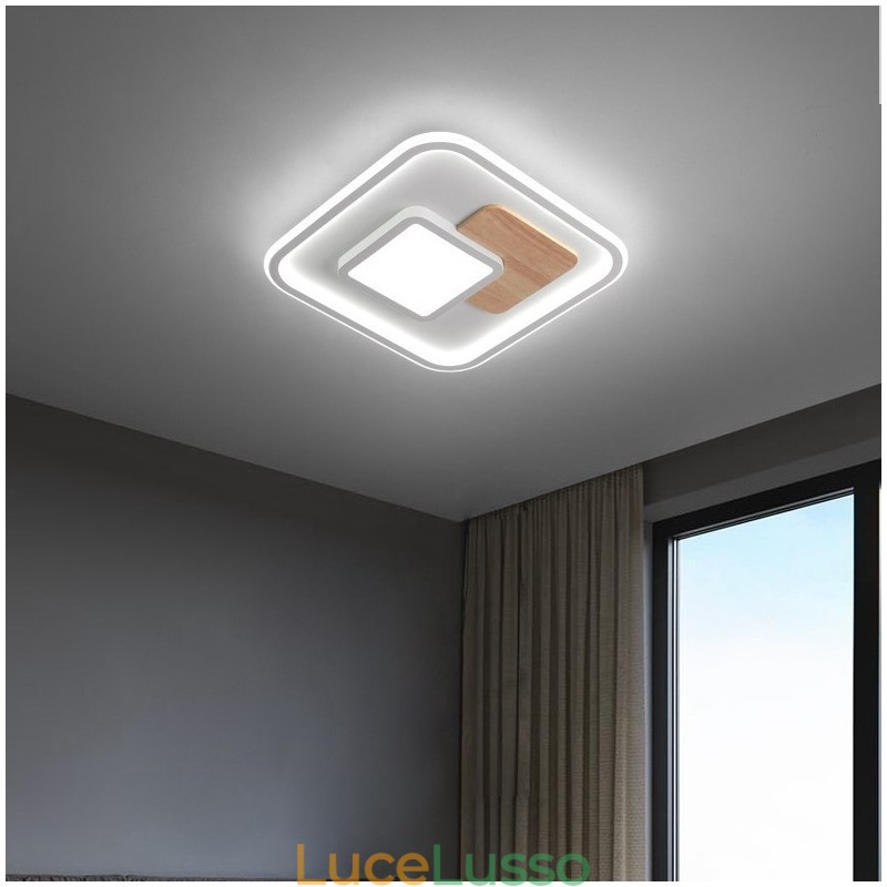Plafoniere da soffitto quadrate in stile nordico moderno contemporaneo dimmerabili in legno con telecomando, utilizzabili anche come applique