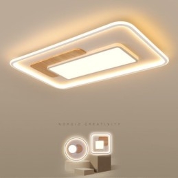 Plafoniere da soffitto rettangolari in stile nordico moderno contemporaneo dimmerabili in legno con telecomando, utilizzabili anche come applique