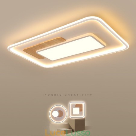 Plafoniere da soffitto rettangolari in stile nordico moderno contemporaneo dimmerabili in legno con telecomando, utilizzabili anche come applique Plafoniere da soffitto rettangolari in stile nordico moderno contemporaneo dimmerabili in legno con telecomando, utilizzabili anche come applique
