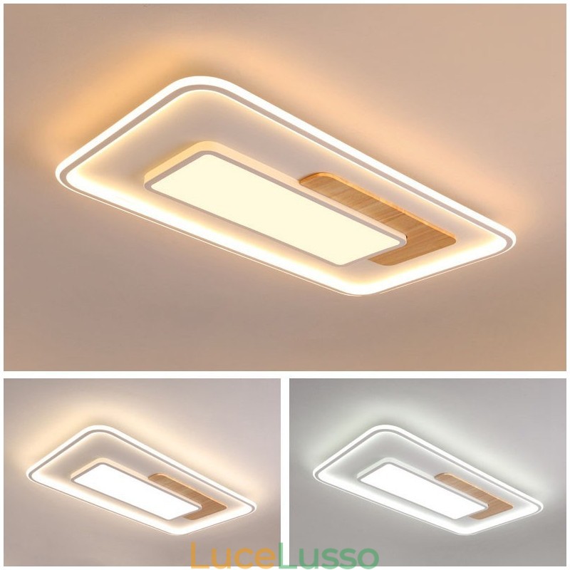 Plafoniere da soffitto rettangolari in stile nordico moderno contemporaneo dimmerabili in legno con telecomando, utilizzabili anche come applique