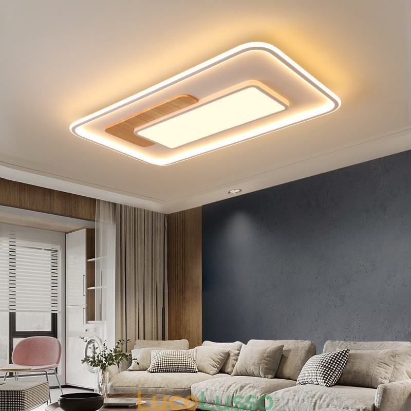 Plafoniere da soffitto rettangolari in stile nordico moderno contemporaneo dimmerabili in legno con telecomando, utilizzabili anche come applique