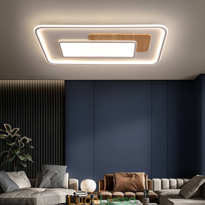 Plafoniere da soffitto rettangolari in stile nordico moderno contemporaneo dimmerabili in legno con telecomando, utilizzabili anche come applique