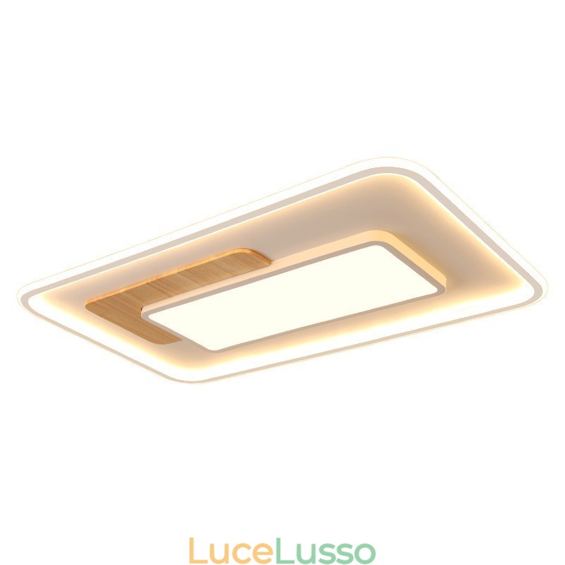 Plafoniere da soffitto rettangolari in stile nordico moderno contemporaneo dimmerabili in legno con telecomando, utilizzabili anche come applique