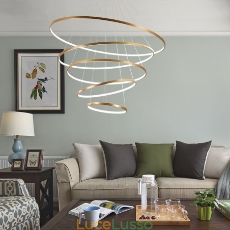 Grande lampada a sospensione 4 anelli 5 anelli nero bianco oro design moderno Grande lampada a sospensione 4 anelli 5 anelli nero bianco oro design moderno