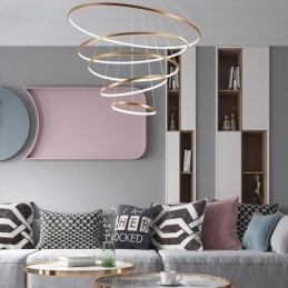 Grande lampada a sospensione 4 anelli 5 anelli nero bianco oro design moderno