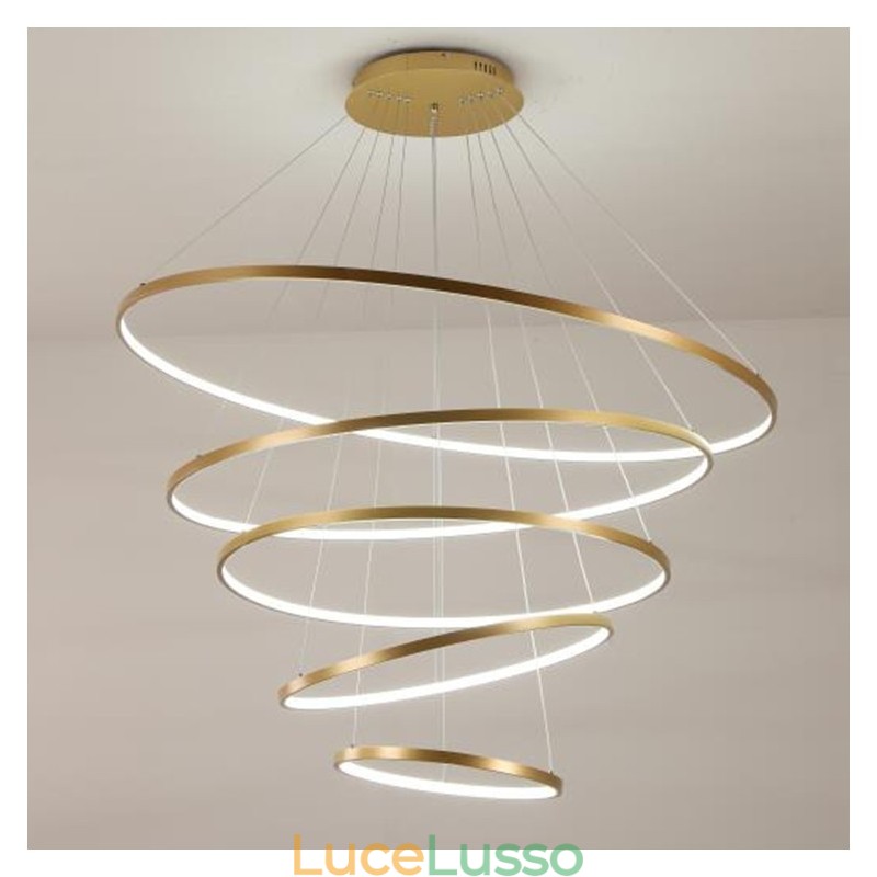Grande lampada a sospensione 4 anelli 5 anelli nero bianco oro design moderno