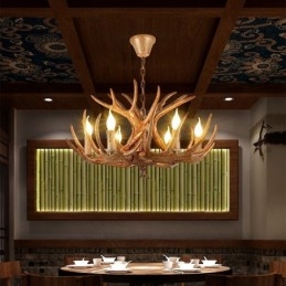 Lampadario antico retrò artistico rustico a 6 luci con corna di cervo