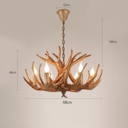 Lampadario antico retrò artistico rustico a 6 luci con corna di cervo