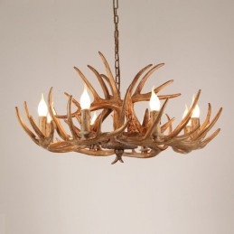 Lampadario antico retrò artistico rustico a 8 luci con corna di cervo