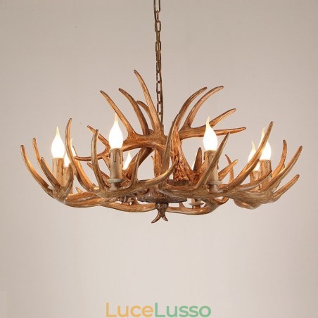 Lampadario antico retrò artistico rustico a 8 luci con corna di cervo Lampadario antico retrò artistico rustico a 8 luci con corna di cervo
