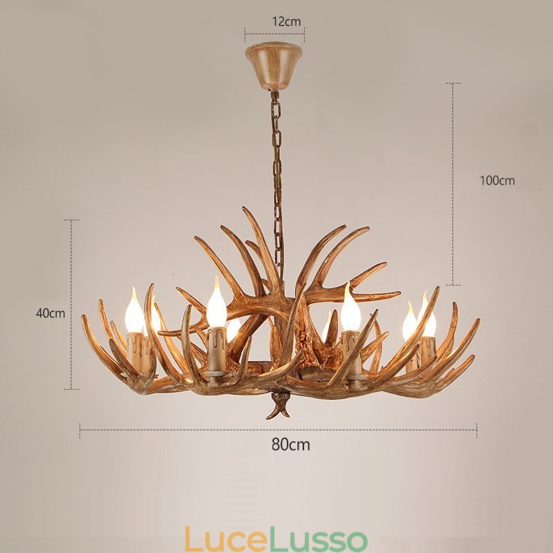 Lampadario antico retrò artistico rustico a 8 luci con corna di cervo