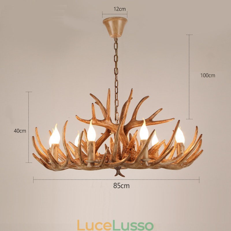 Lampadario antico retrò artistico rustico a due livelli con 9 luci e corna di cervo