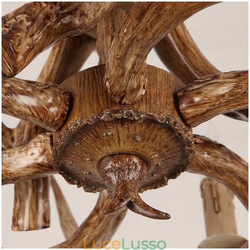 Lampadario antico retrò artistico rustico a due livelli con 9 luci e corna di cervo