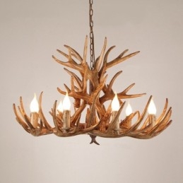 Lampadario antico retrò artistico rustico a tre livelli con 9 luci e corna di cervo