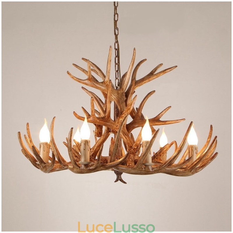 Lampadario antico retrò artistico rustico a tre livelli con 9 luci e corna di cervo