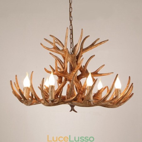 Lampadario antico retrò artistico rustico a tre livelli con 9 luci e corna di cervo Lampadario antico retrò artistico rustico a tre livelli con 9 luci e corna di cervo