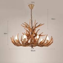 Lampadario antico retrò artistico rustico a tre livelli con 9 luci e corna di cervo