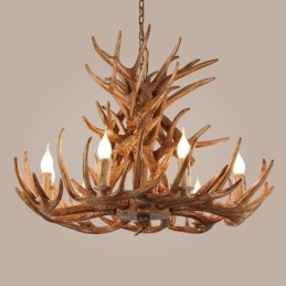 Lampadario antico retrò artistico rustico a 9 luci e 4 livelli con corna di cervo