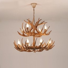 Lampadario antico retrò artistico rustico a 12 luci (8+4) a 2 livelli con corna di cervo