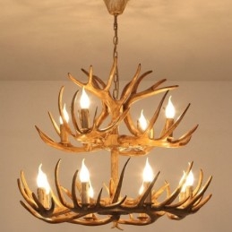 Lampadario antico retrò artistico rustico a 12 luci (8+4) a 2 livelli con corna di cervo