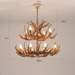 Lampadario antico retrò artistico rustico a 12 luci (8+4) a 2 livelli con corna di cervo