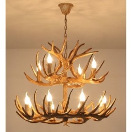 Lampadario antico retrò artistico rustico a 12 luci (8+4) a 2 livelli con corna di cervo