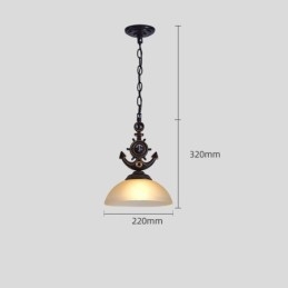 Lampada a sospensione antica retrò artistica rustica nera con paralume in vetro
