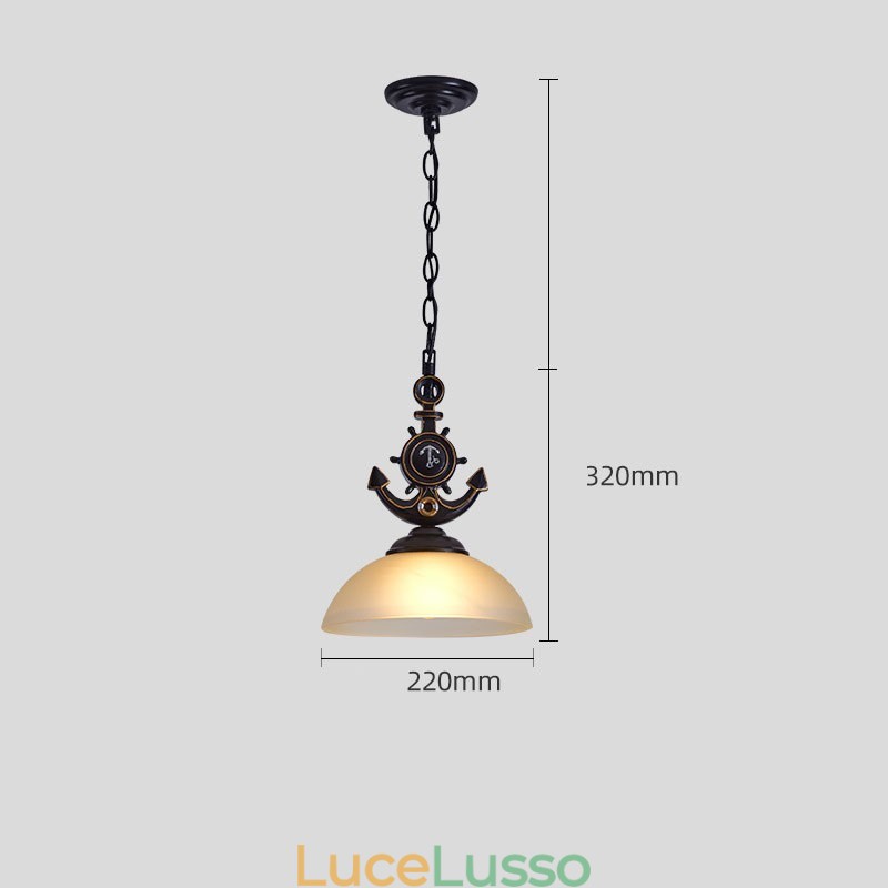 Lampada a sospensione antica retrò artistica rustica nera con paralume in vetro
