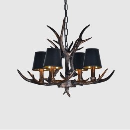 Lampadario antico retrò artistico rustico nero a 4 luci con paralumi