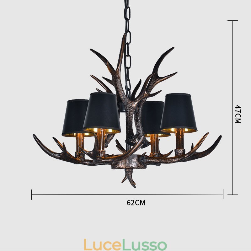 Lampadario antico retrò artistico rustico nero a 4 luci con paralumi