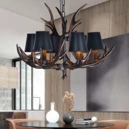 Lampadario antico retrò artistico rustico nero a 6 luci con paralumi