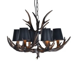 Lampadario antico retrò artistico rustico nero a 6 luci con paralumi